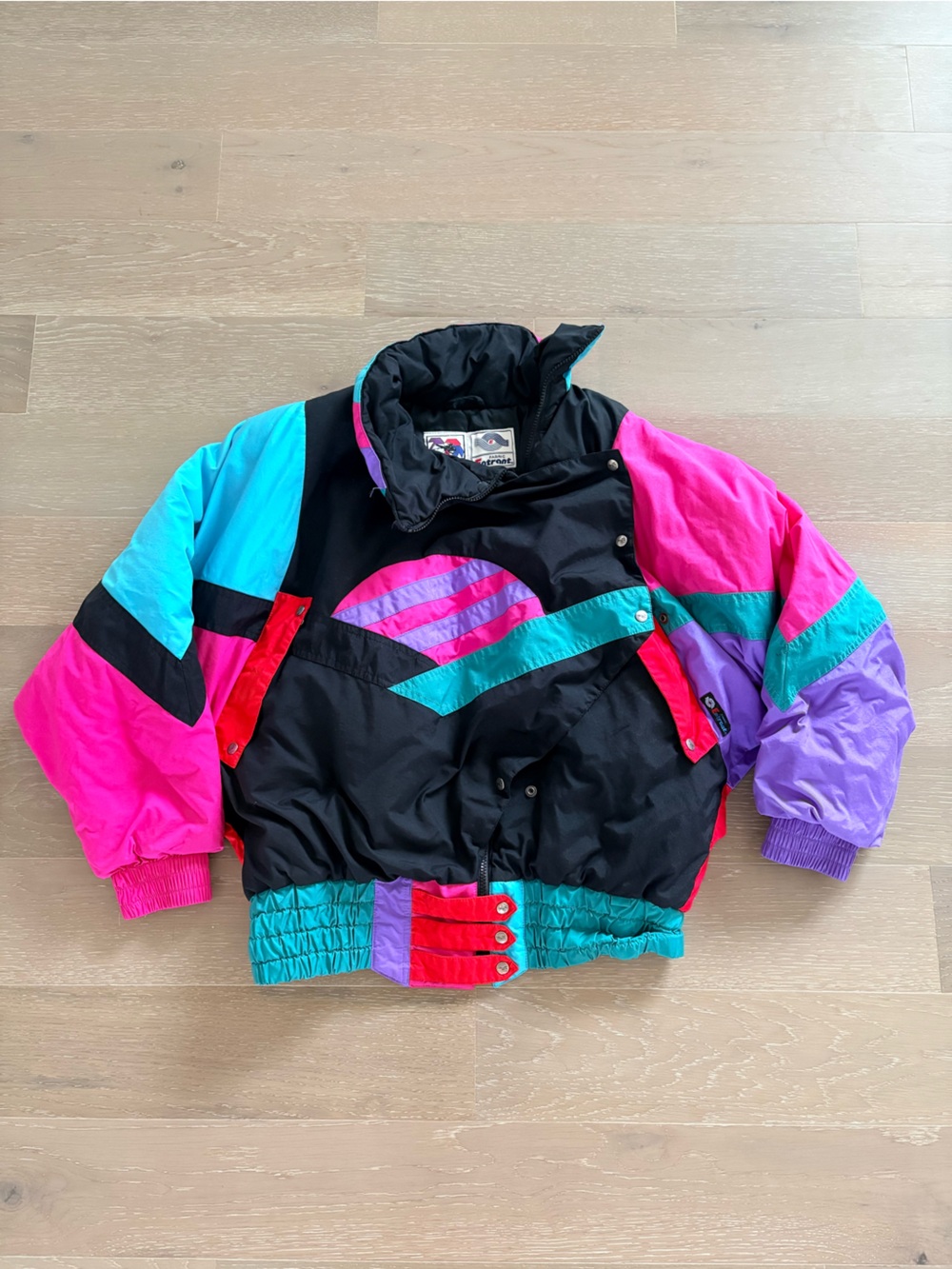 Vintage peregrine Color block women’s Ski Jacket - Black, Pink, Teal, Purple